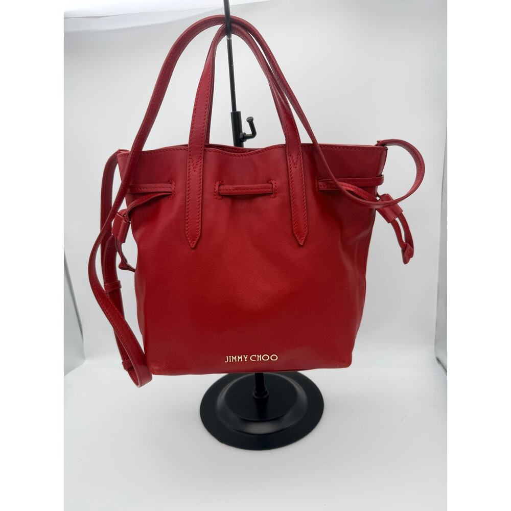 Authentic Jimmy Choo Barra Bucket/Tote | Red Nappa Leather - Picture 2 of 16